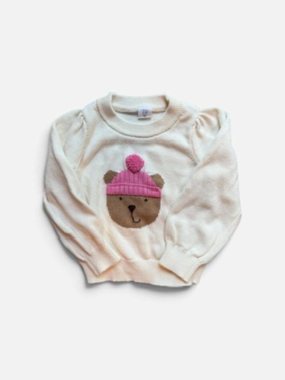 Gap Kids Bear Sweater Puffed Sleeves Size Toddler 3T Cream/Pink